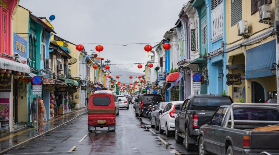 Phuket old town in rainy day