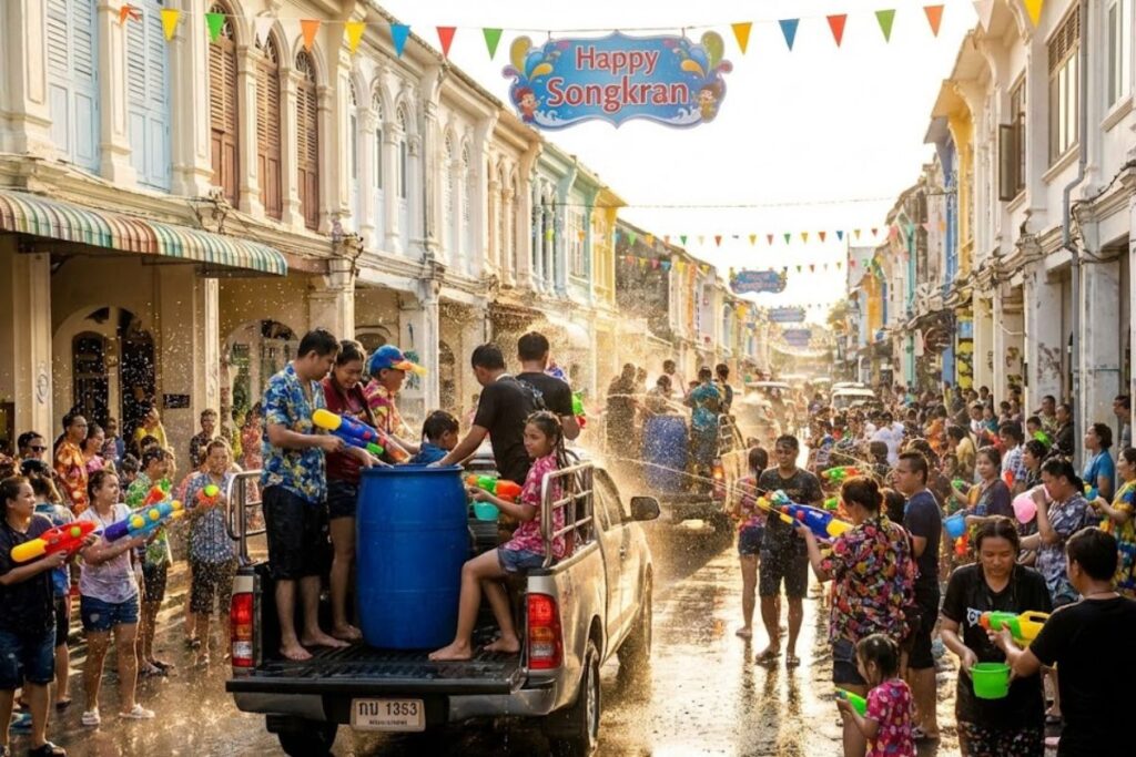 Songkran at Phuket old town in Phuket