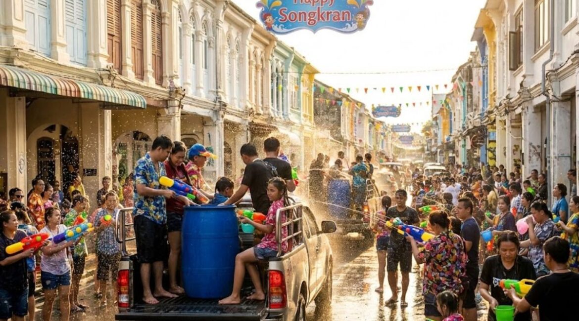 Songkran at Phuket old town in Phuket