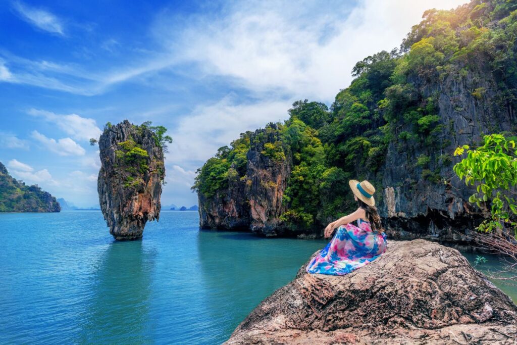 Girl is sitting at James Bond Island