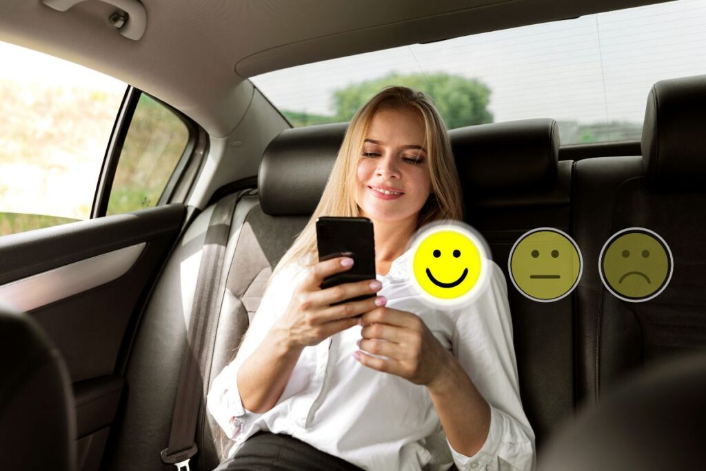 Woman is texting on taxi