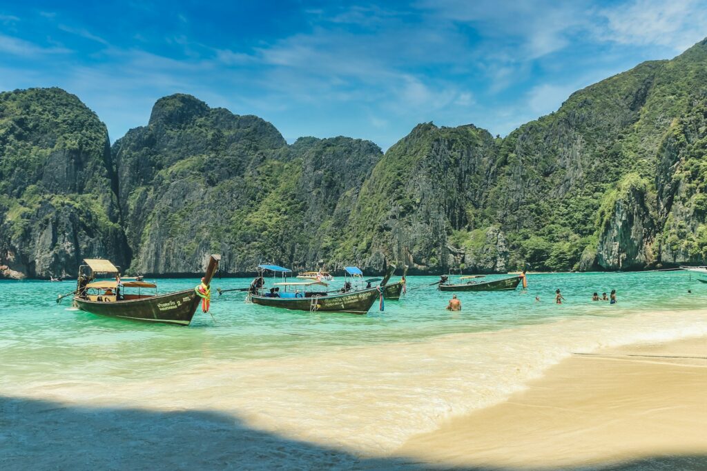Phi Phi Island beach with boats